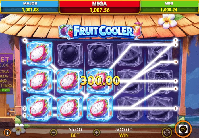 Fruit Cooler pagrindinio žaidimo laimėjimas